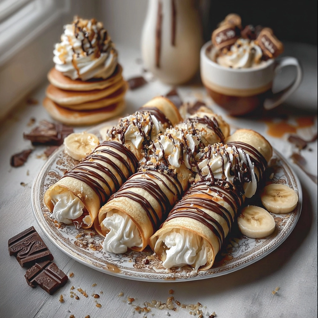 Chocolate Drizzled Banana Cream Crepes Recipe 3 Chocolate Drizzled Banana Cream Crepes Recipe - Recipe Image