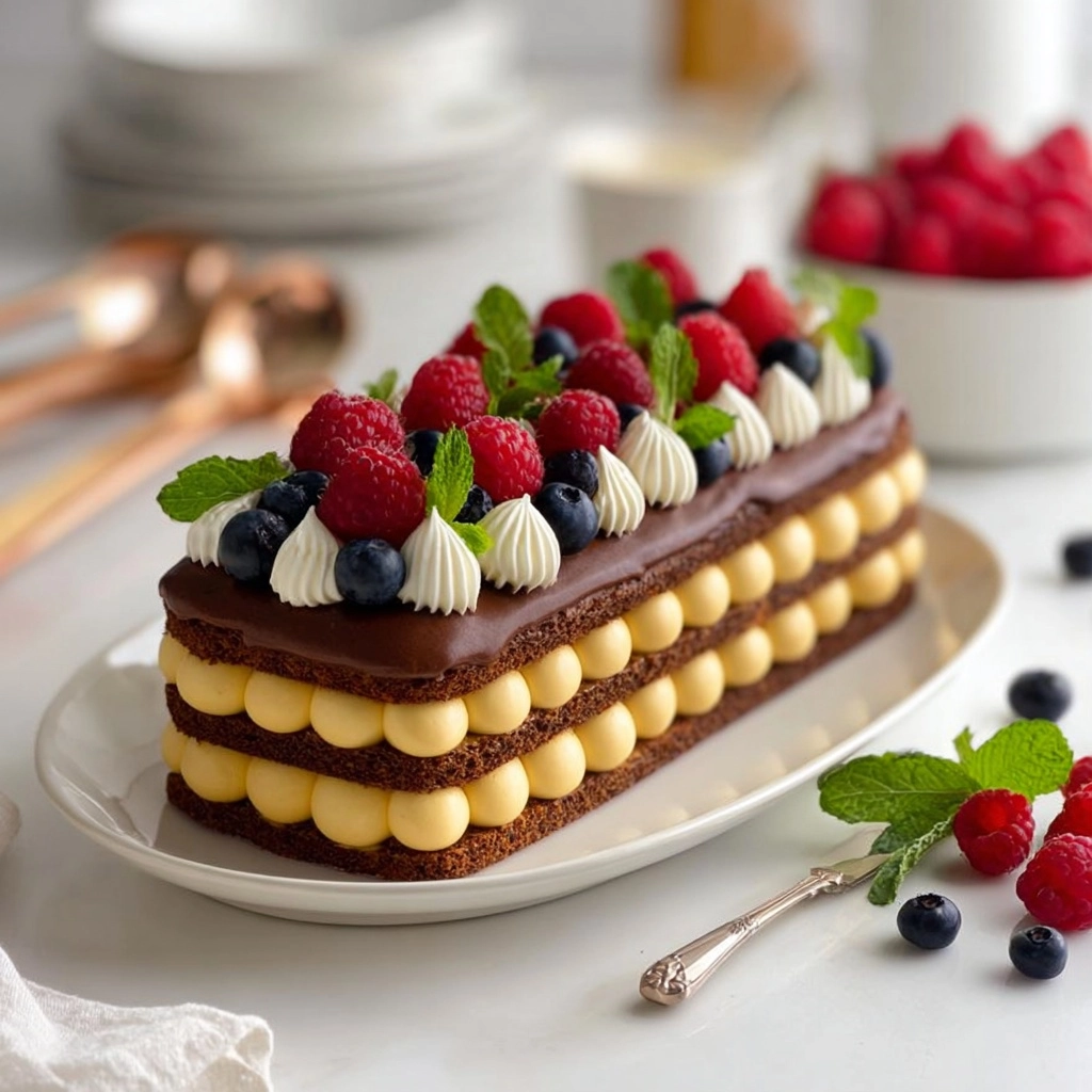 Chocolate & Vanilla Cream Layer Cake Recipe - Recipe Image