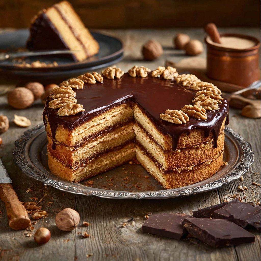 Walnut Honey Layer Cake with Chocolate Glaze Recipe 3 Walnut Honey Layer Cake with Chocolate Glaze Recipe - Recipe Image