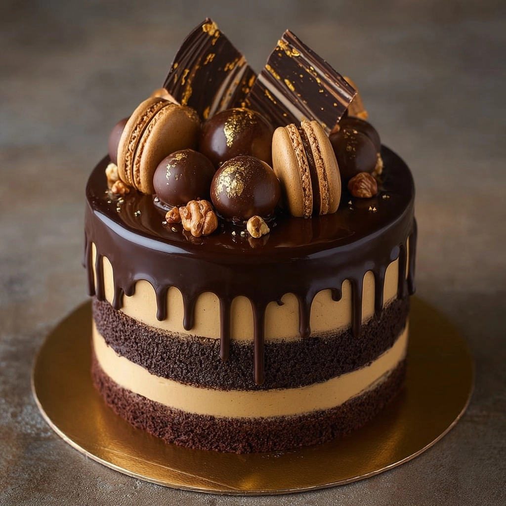 Chocolate Hazelnut Layer Cake with Macarons Recipe
