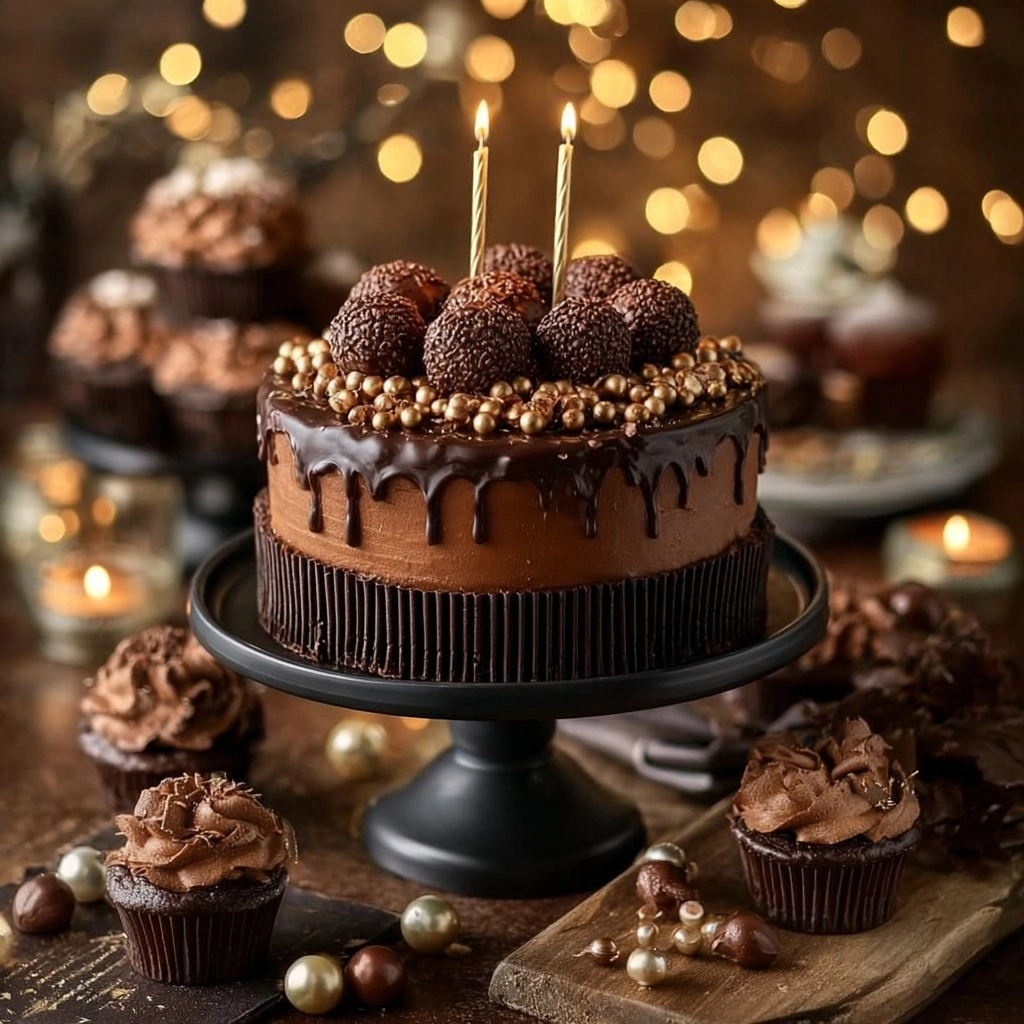 Double-Layer Chocolate Ganache Cake with Chocolate Curls Recipe - Recipe Image