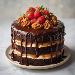 Chocolate Mirror Glaze Cake with Raspberry Coulis Recipe