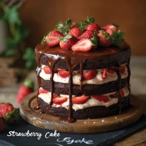 Chocolate Layer Cake with Caramel & Strawberries Recipe