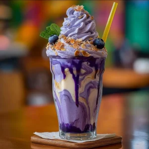 Ube Milkshake with Whipped Cream and Toppings Recipe