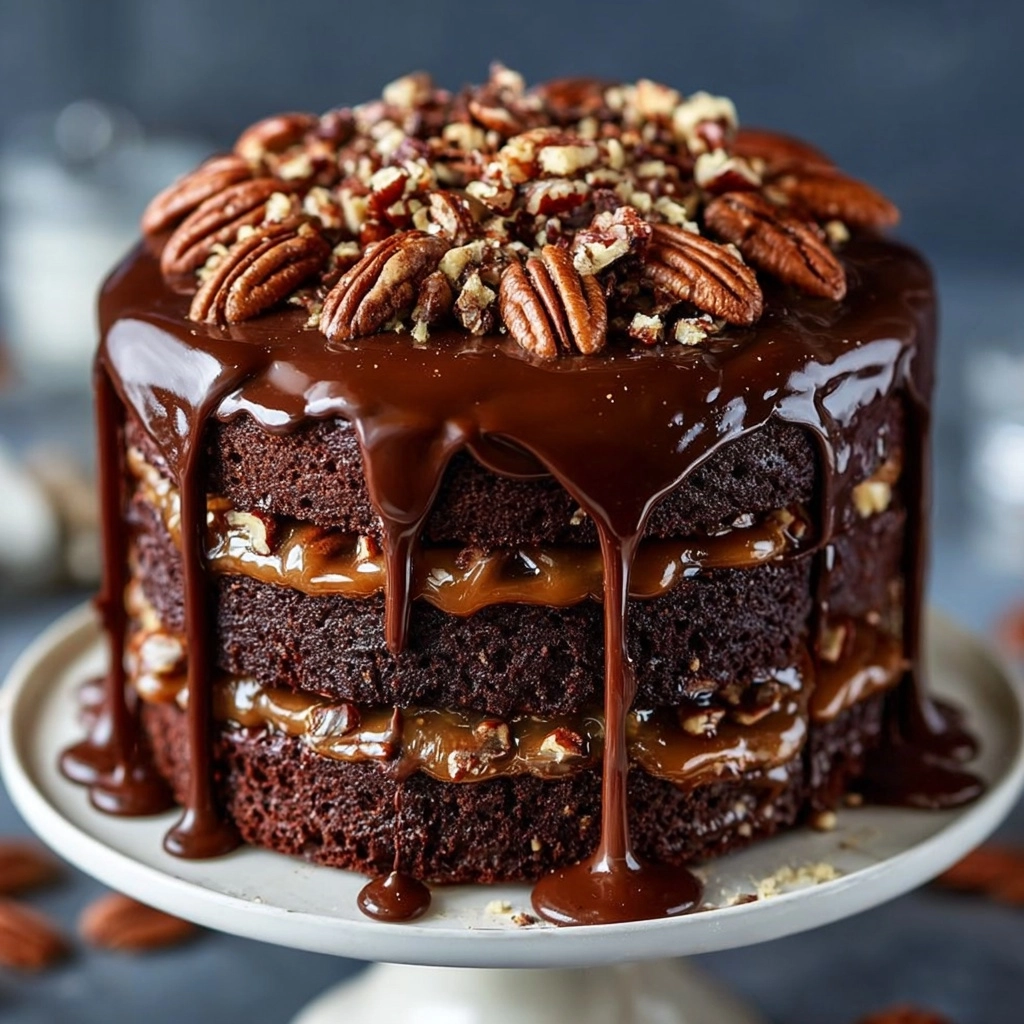 Luxurious Chocolate Caramel Pecan Cake Recipe