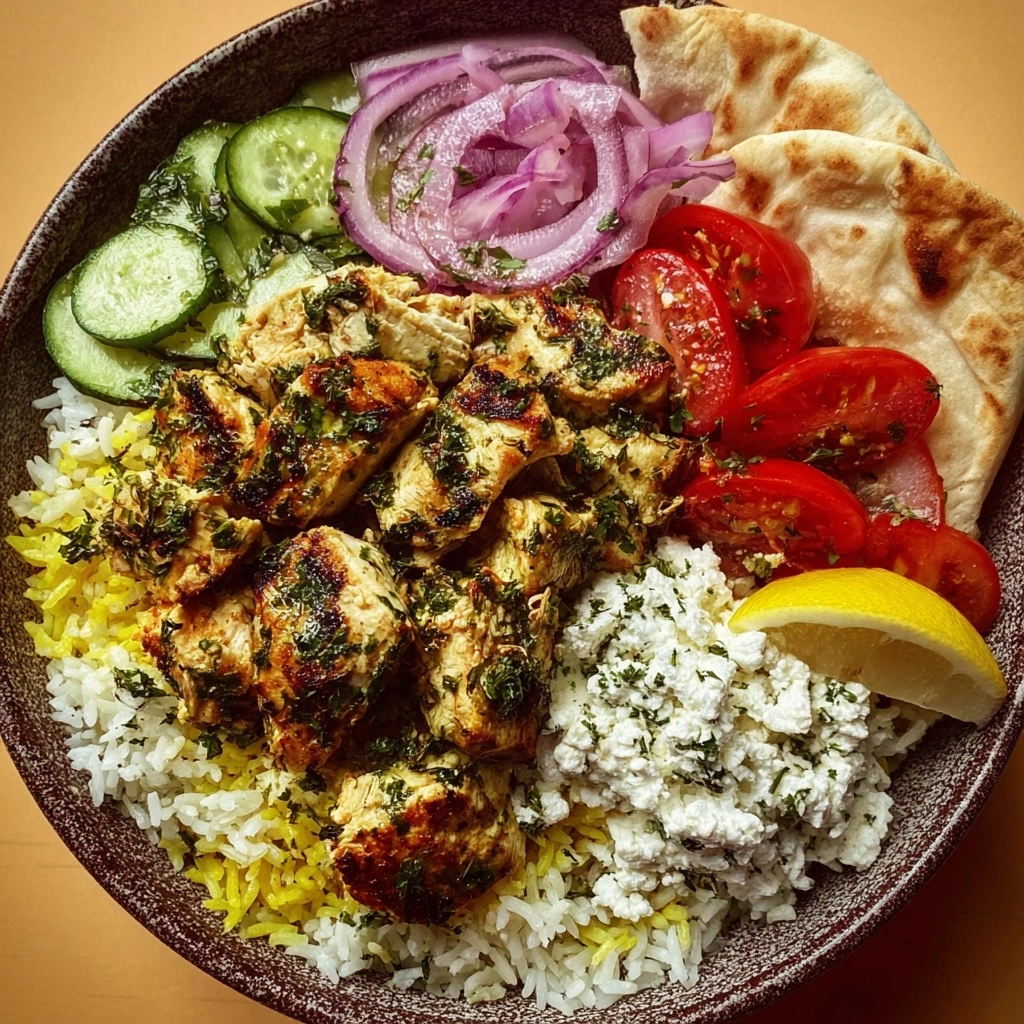 Greek Chicken Souvlaki Bowls with Tomato-Cucumber Salad Recipe