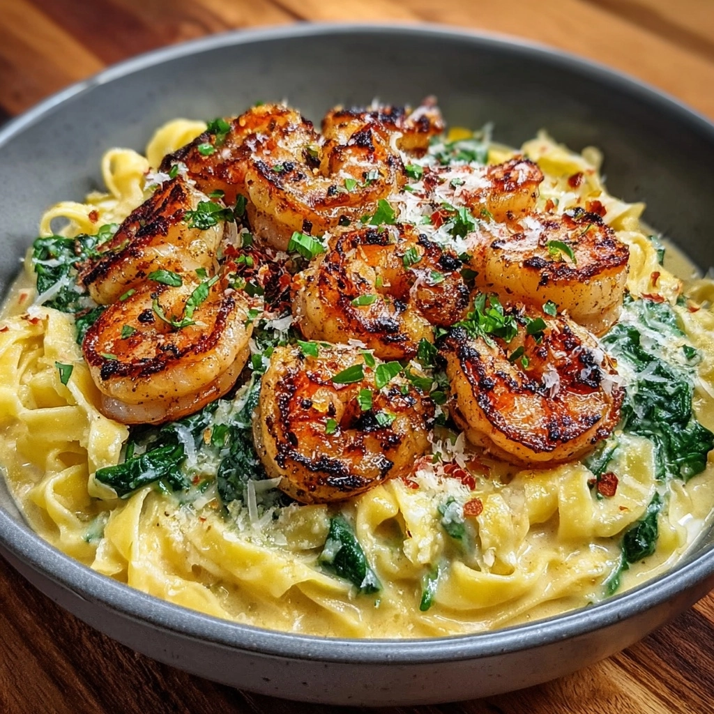 Shrimp Alfredo with Spinach Recipe 2 Shrimp Alfredo with Spinach Recipe - Recipe Image