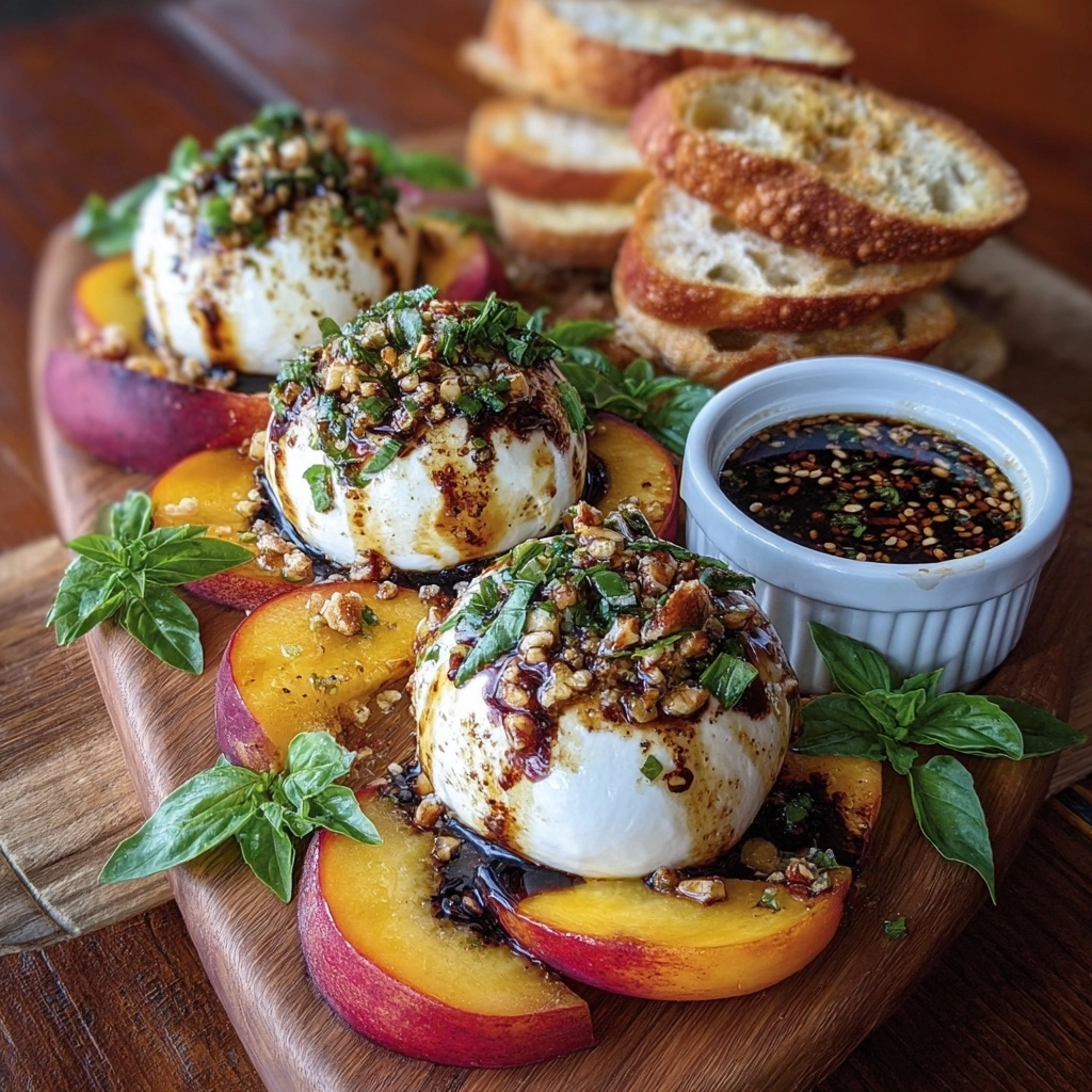 Roasted Peach & Burrata Board with Fig Balsamic Drizzle Recipe