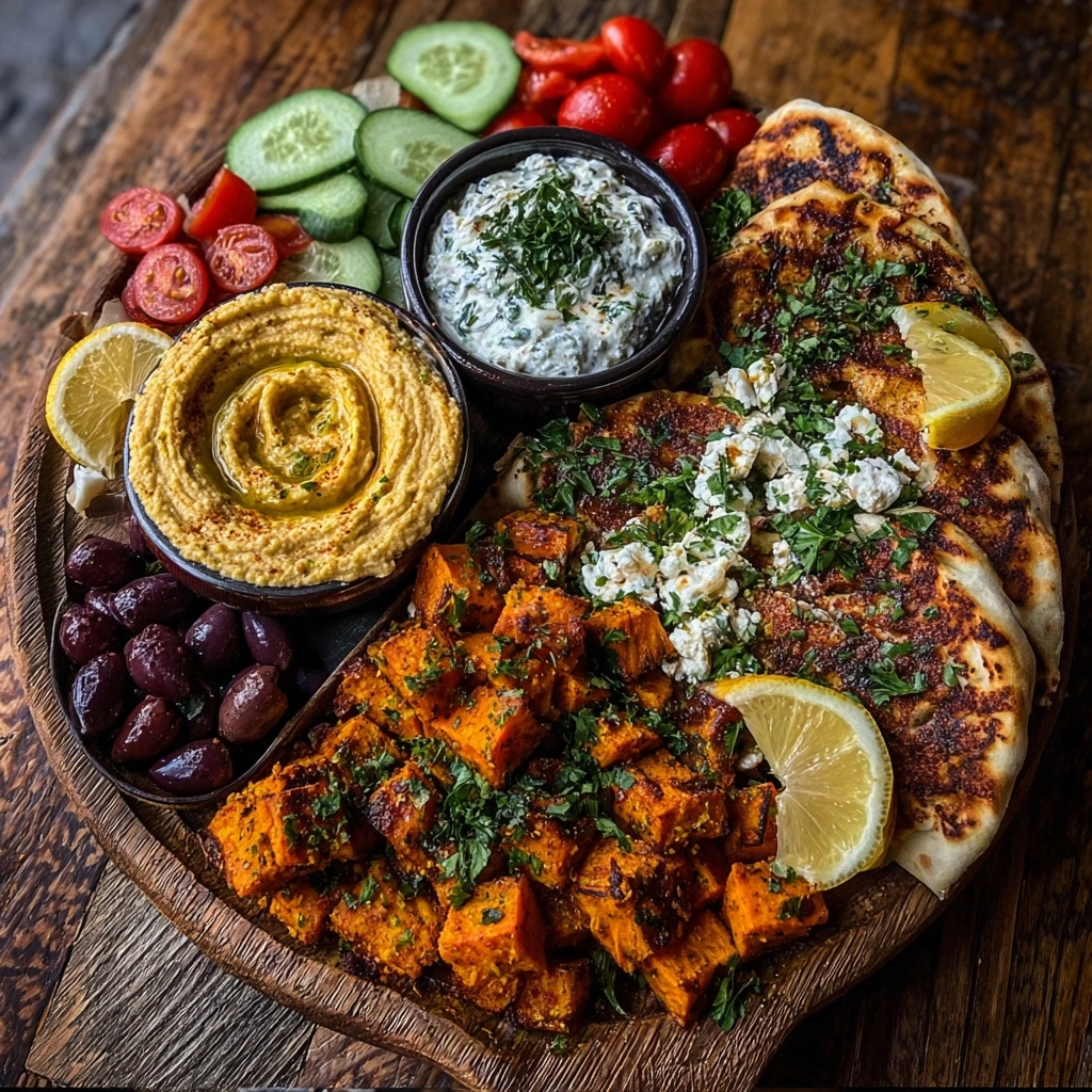 Sweet Potato & Feta Mezze Tray with Garlic Pita Recipe