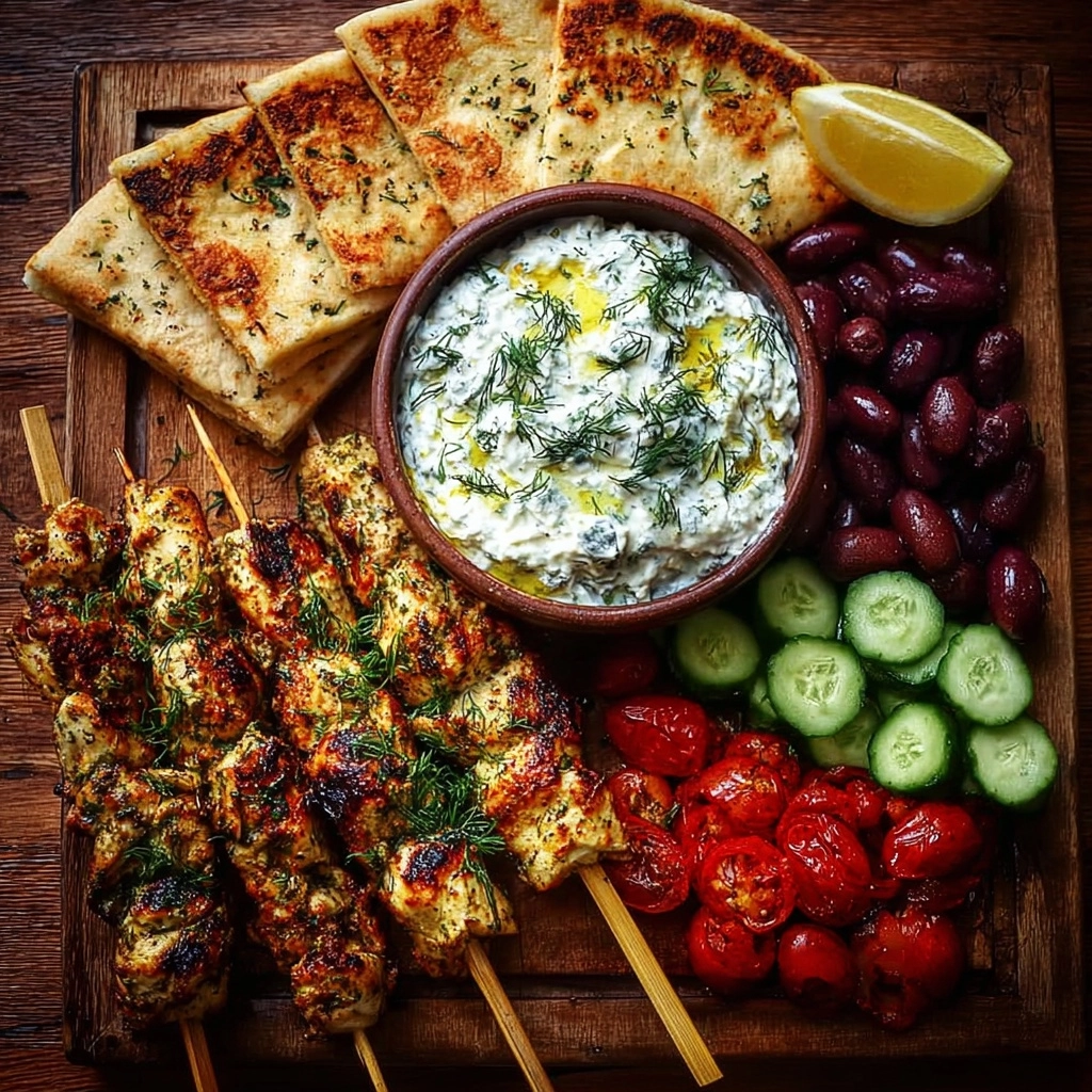 Greek Chicken Souvlaki Grazing Board with Feta Dip Recipe - Recipe Image