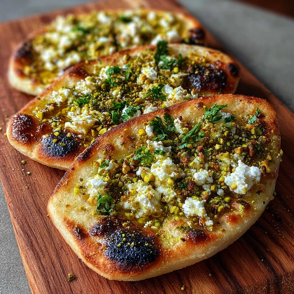Pistachio Feta Pita with Garlic Lemon Oil Recipe - Recipe Image