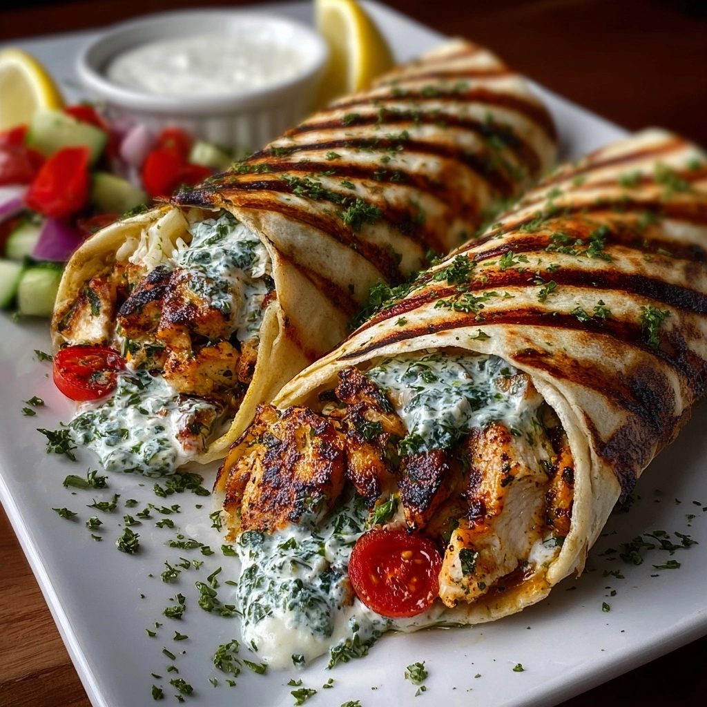 Greek Chicken Wraps with Pistachio Tzatziki Recipe
