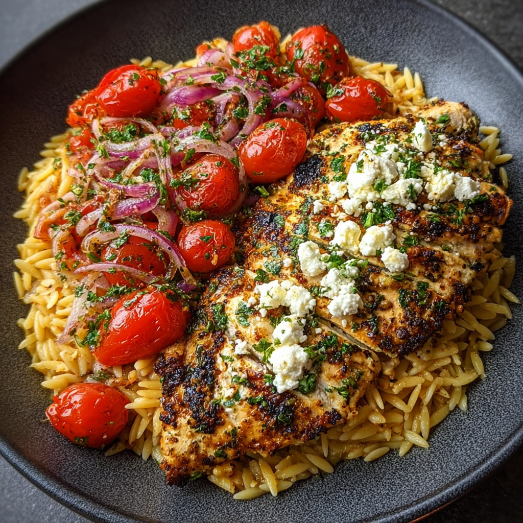 Baked Lemon Feta Chicken with Tomato Orzo Recipe 3 Baked Lemon Feta Chicken with Tomato Orzo Recipe - Recipe Image