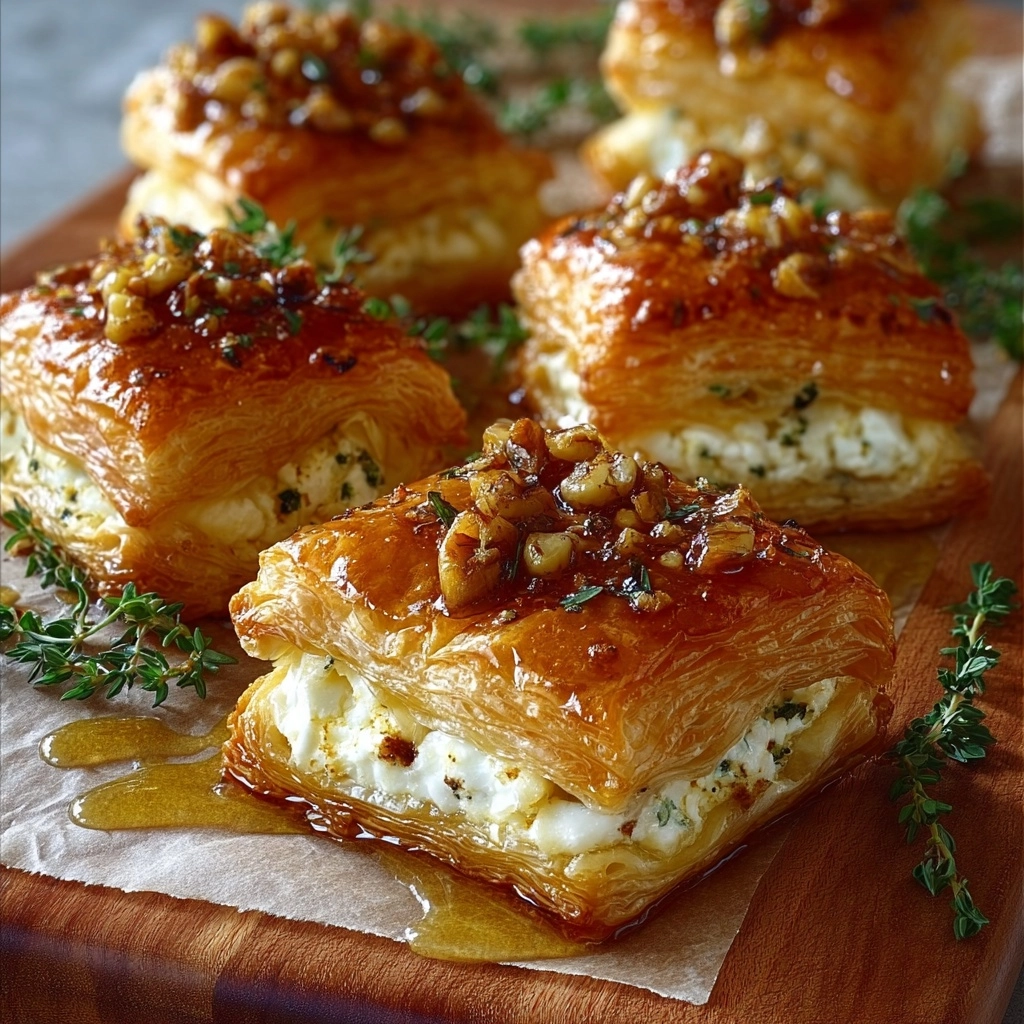 Pear and Brie Puff Pastry Bites with Honey Drizzle Recipe - Recipe Image