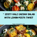 Kale Caesar Salad with Lemon-Pesto Dressing & Feta Recipe