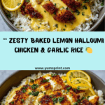 Baked Lemon Halloumi Chicken with Garlic Rice Recipe