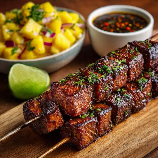 Jamaican Jerk Pork Skewers with Mango Salsa Recipe