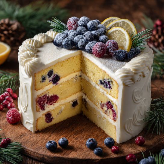 Lemon Berry Christmas Cake Recipe