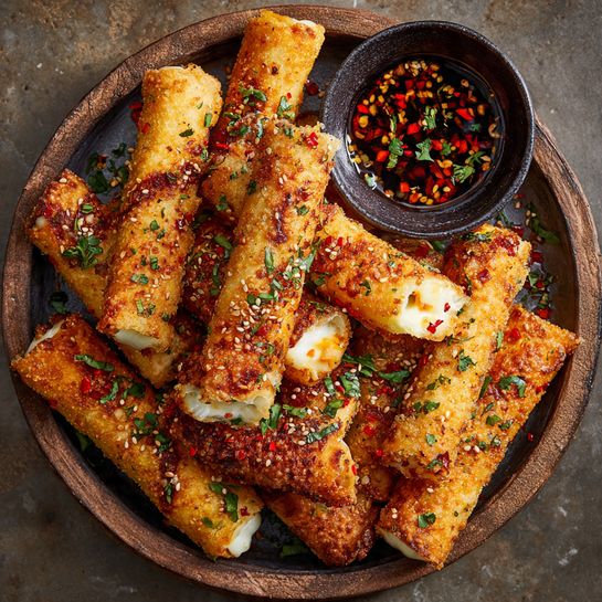 Crispy Fried Halloumi Rolls with Hot Chili Honey Recipe 3 Crispy Fried Halloumi Rolls with Hot Chili Honey Recipe - Recipe Image