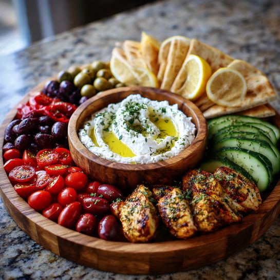 Greek Mezze Platter with Whipped Feta & Olives Recipe