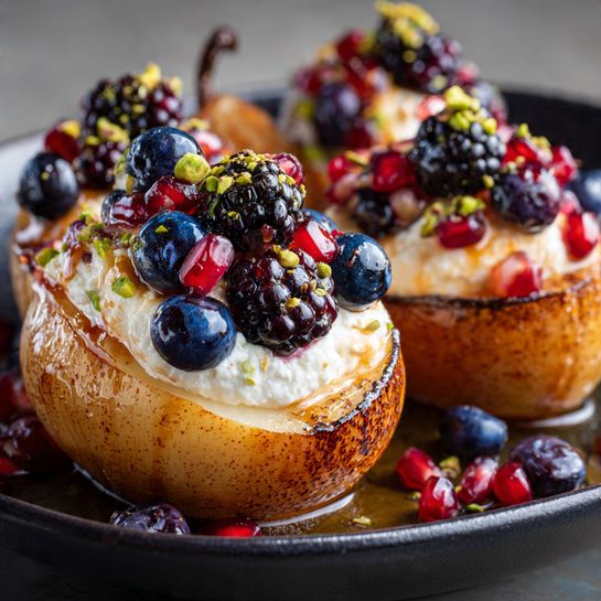 Honey-Baked Pears with Winter Berries & Ricotta Recipe 3 Honey-Baked Pears with Winter Berries & Ricotta Recipe - Recipe Image