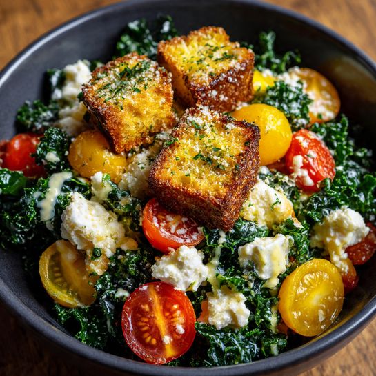 Kale Caesar Salad with Lemon-Pesto Dressing & Feta Recipe 3 Kale Caesar Salad with Lemon-Pesto Dressing & Feta Recipe - Recipe Image