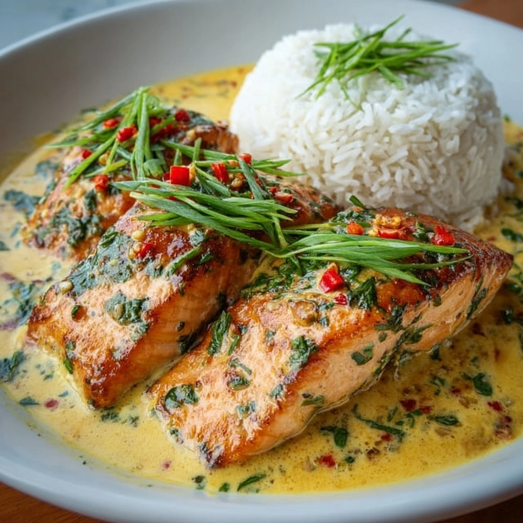 Coconut Curry Salmon with Jasmine Rice Recipe 2 Coconut Curry Salmon with Jasmine Rice Recipe - Recipe Image