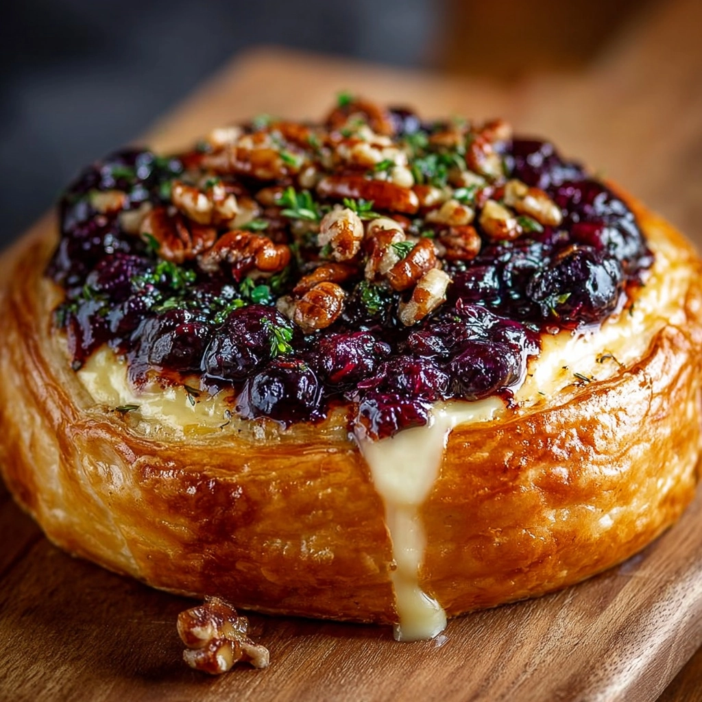 Blueberry Pecan Brie Wrapped in Puff Pastry Recipe - Recipe Image