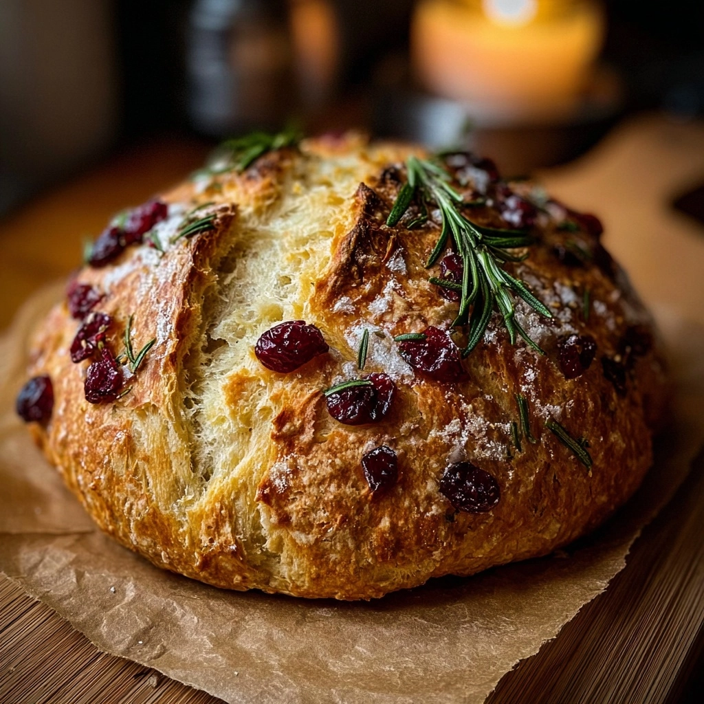 No-Knead Rosemary Cranberry Bread with Olive Oil & Sea Salt Recipe - Recipe Image