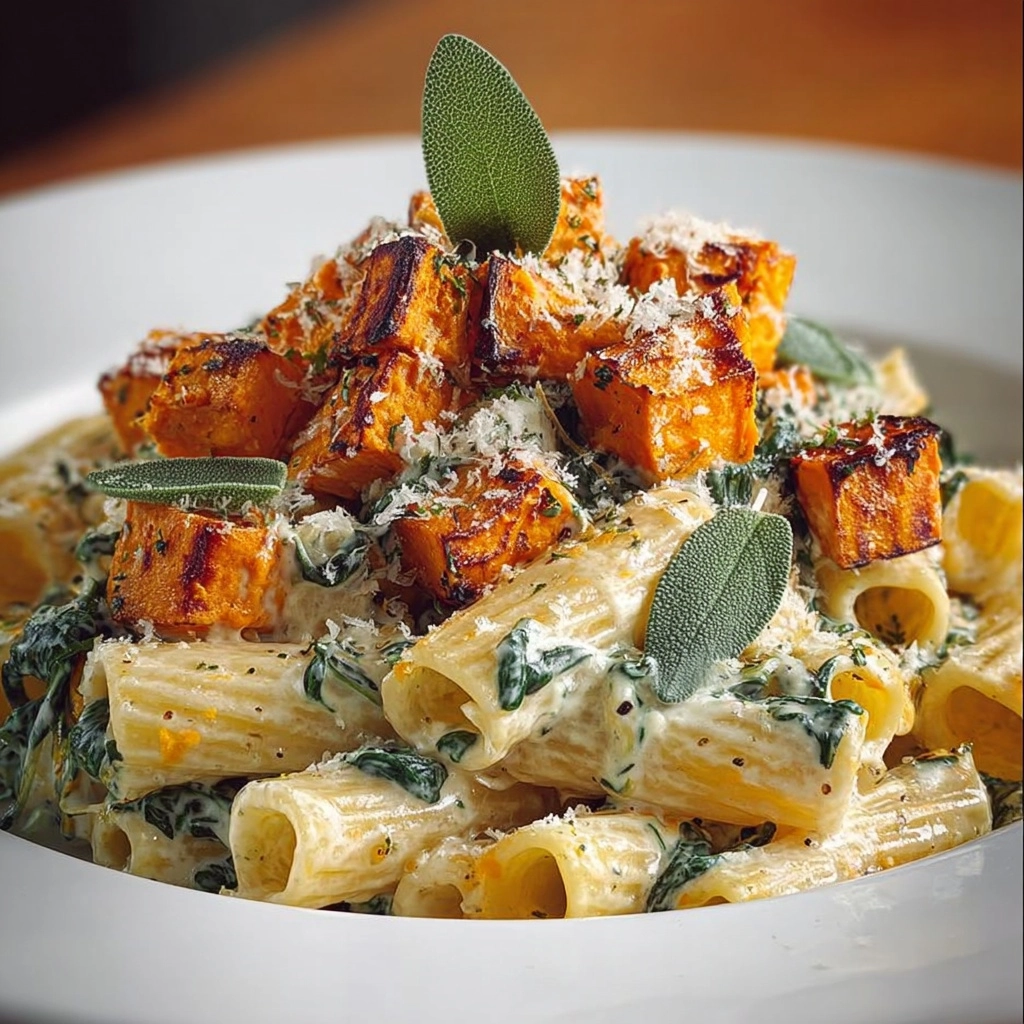 Roasted Sweet Potatoes, Goat Cheese & Sage Creamy Pasta Recipe - Recipe Image