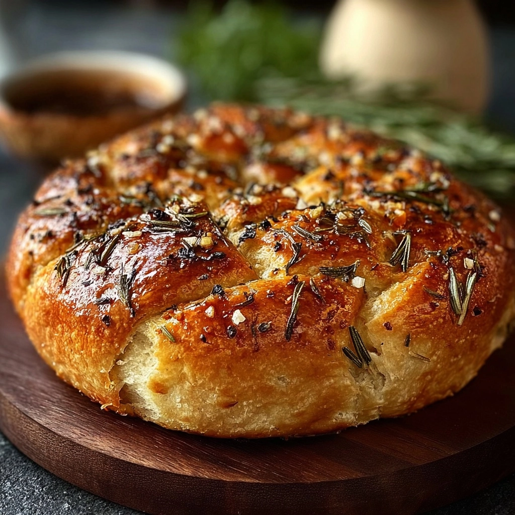 Rustic No-Knead Rosemary Garlic Bread Recipe - Recipe Image