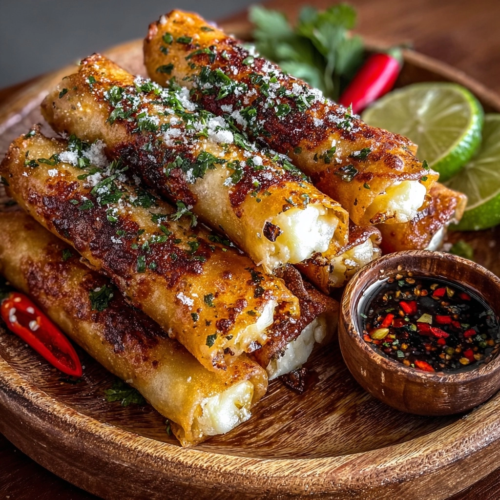 Crispy Baked Feta Rolls with Hot Chili Garlic Honey Recipe - Recipe Image