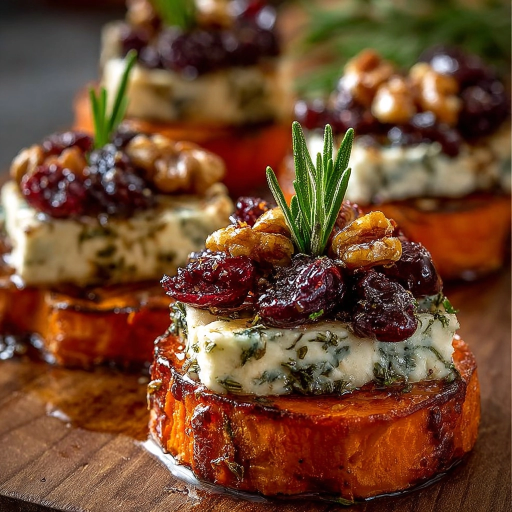 Sweet Potato Rounds with Brie, Cranberry & Walnuts Recipe