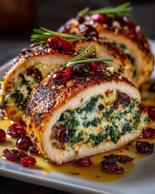 Cranberry & Spinach Stuffed Chicken Breasts with Parmesan Recipe