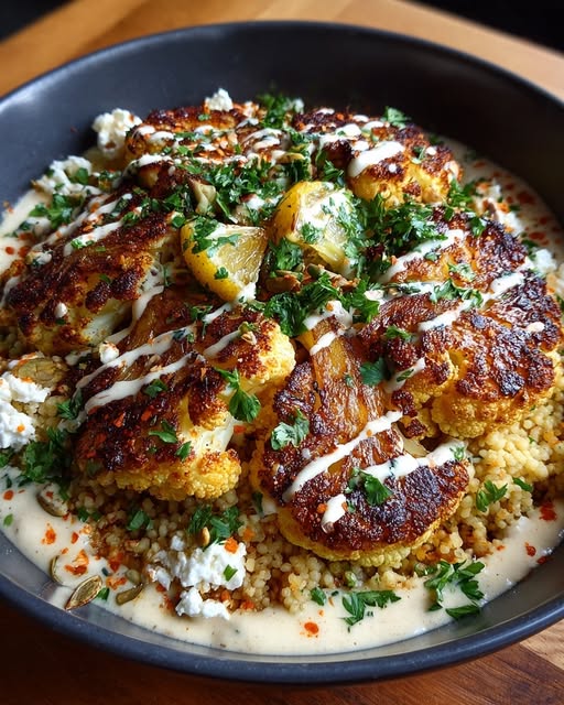 Roasted Cauliflower Couscous Bowl with Feta & Lemon Tahini Recipe