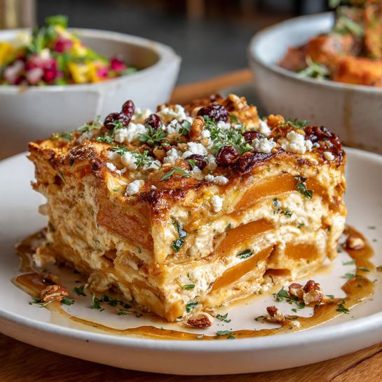 Pour warm cranberry-honey glaze over the lasagna Recipe - Recipe Image