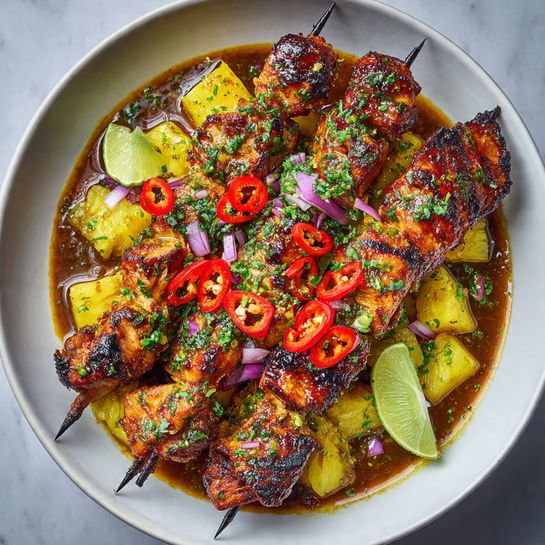 Spicy Pineapple and Jerk Chicken Skewers Recipe 2 Spicy Pineapple and Jerk Chicken Skewers Recipe - Recipe Image