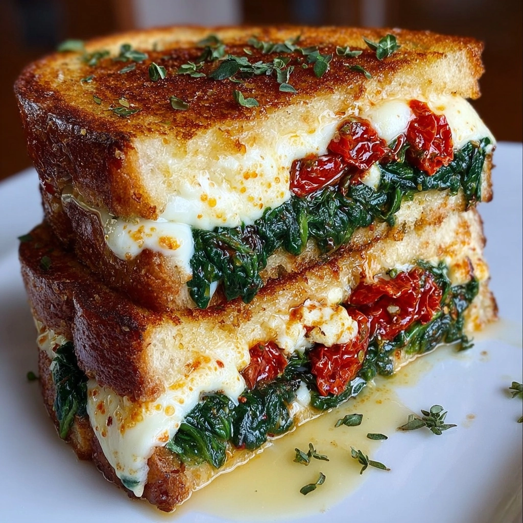 Sun-Dried Tomato, Spinach, and Ricotta Grilled Cheese Recipe - Recipe Image