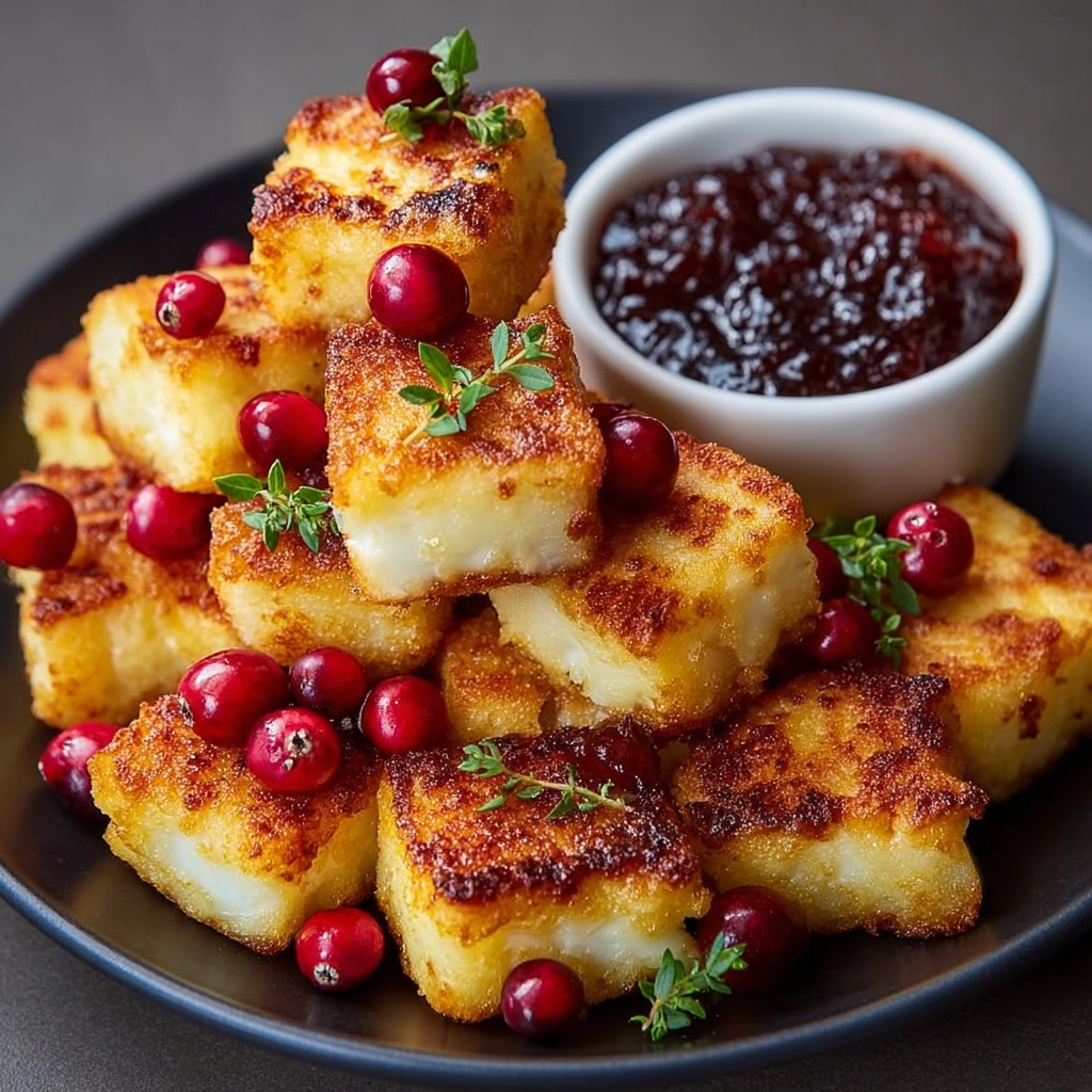 Crispy Halloumi Bites with Roasted Cranberry Maple Sauce Recipe