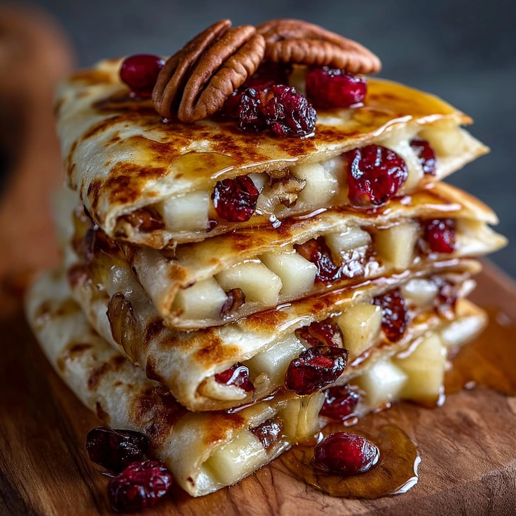 Apple Cranberry Brie Quesadillas with Hot Honey Recipe - Recipe Image