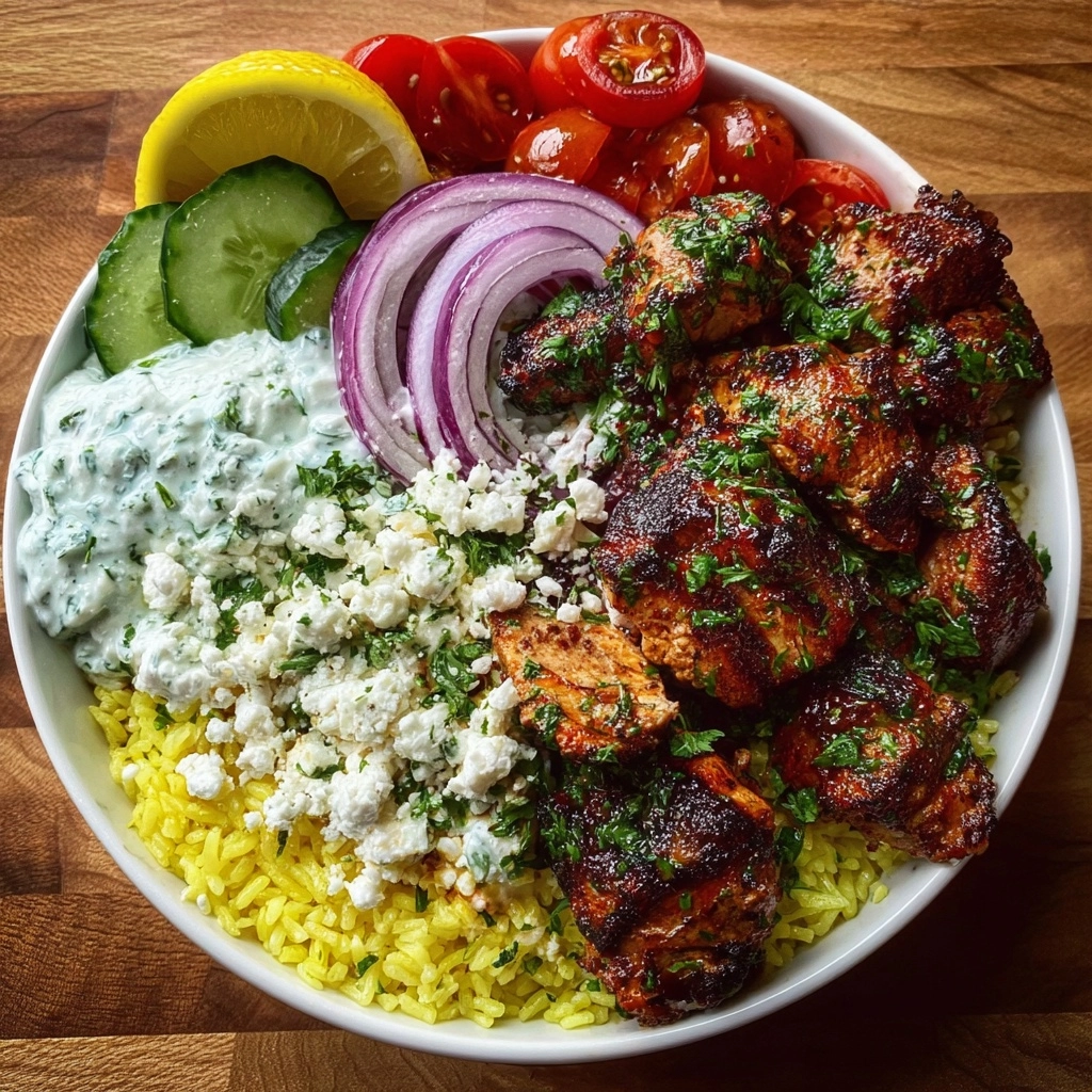 Greek Chicken Souvlaki Bowls with Yogurt Dill Sauce Recipe