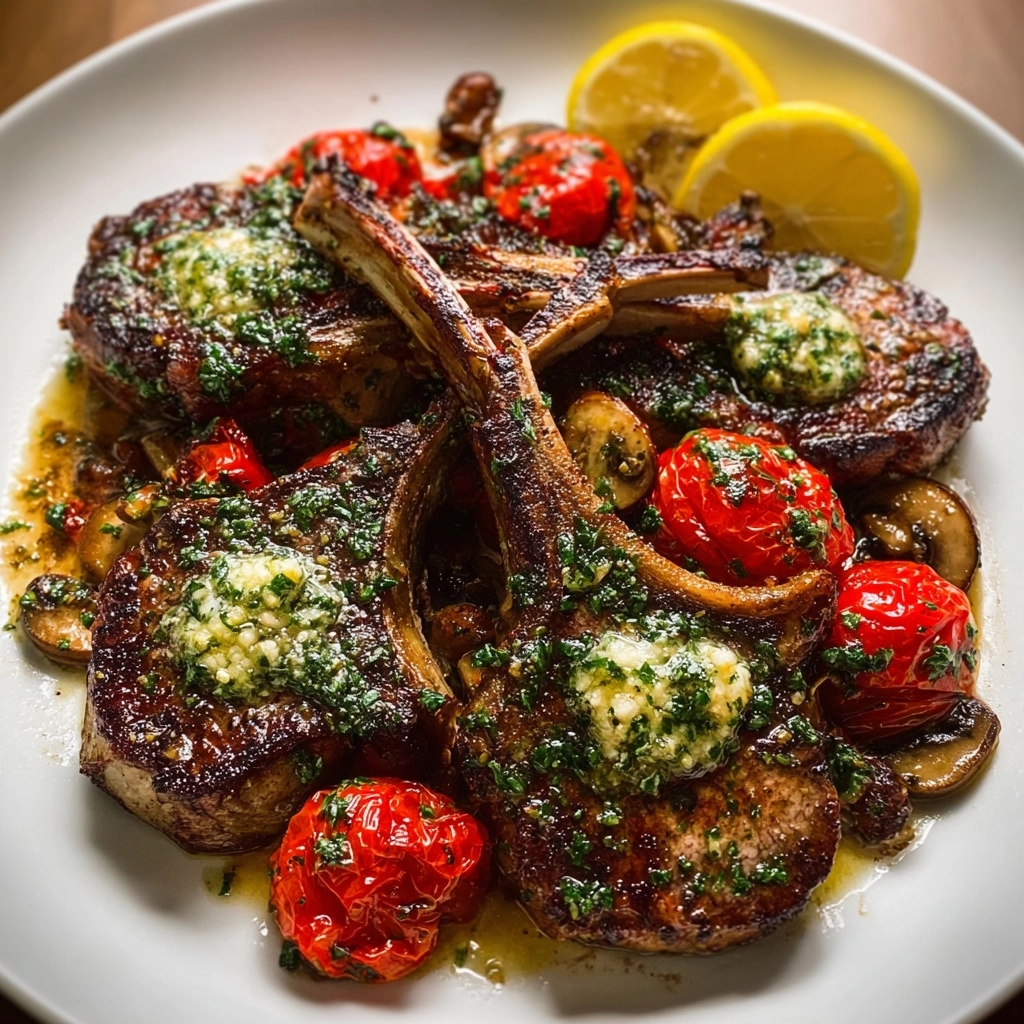 Marinated Greek Lamb Chops with Mushrooms and Tomatoes Recipe - Recipe Image