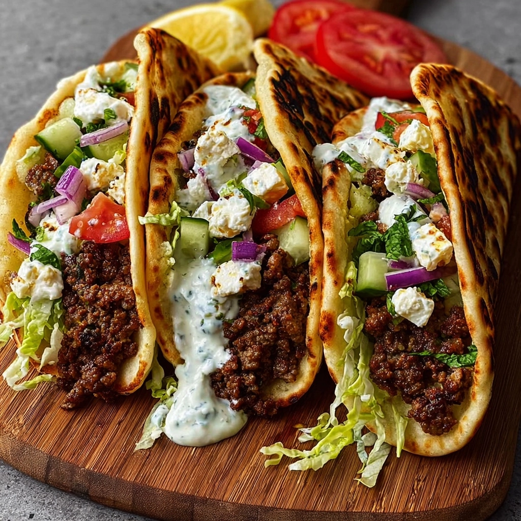 Greek Beef Pita Wraps with Garlic Yogurt Sauce Recipe - Recipe Image