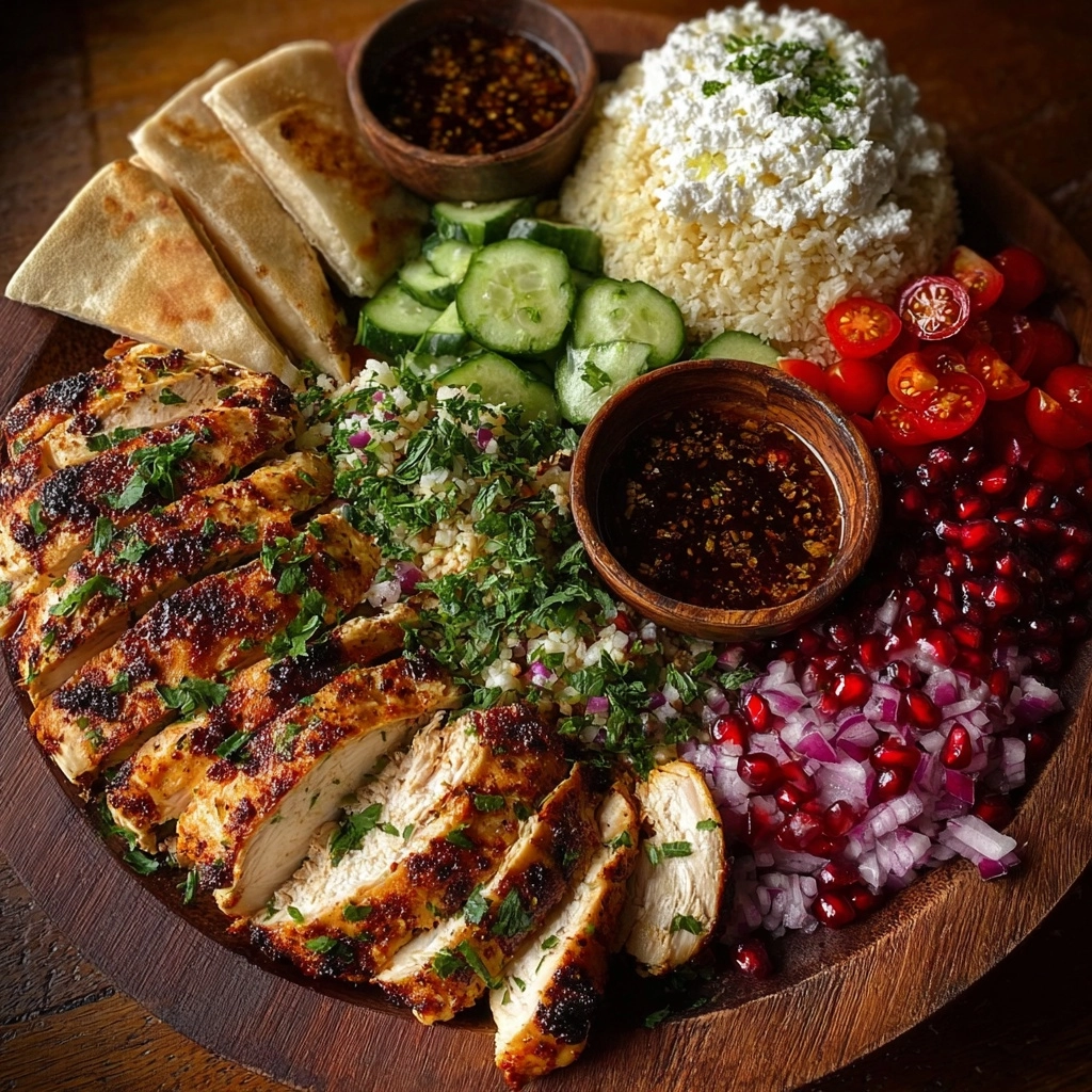 Greek Chicken Mezze Platter with Pomegranate Drizzle Recipe - Recipe Image