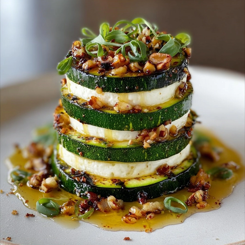 Zucchini & Goat Cheese Stacks with Honeyed Almond Drizzle Recipe