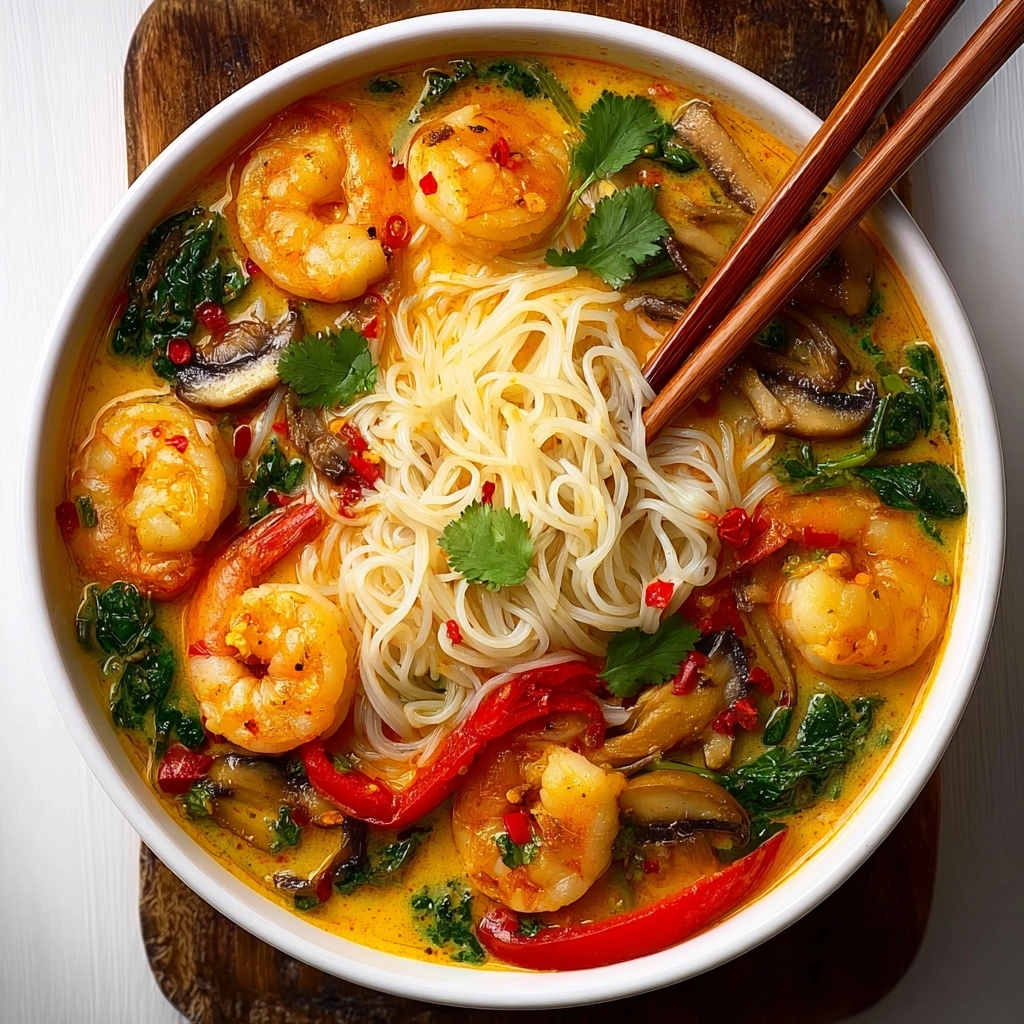 Thai Shrimp Coconut Curry Noodle Soup Recipe - Recipe Image