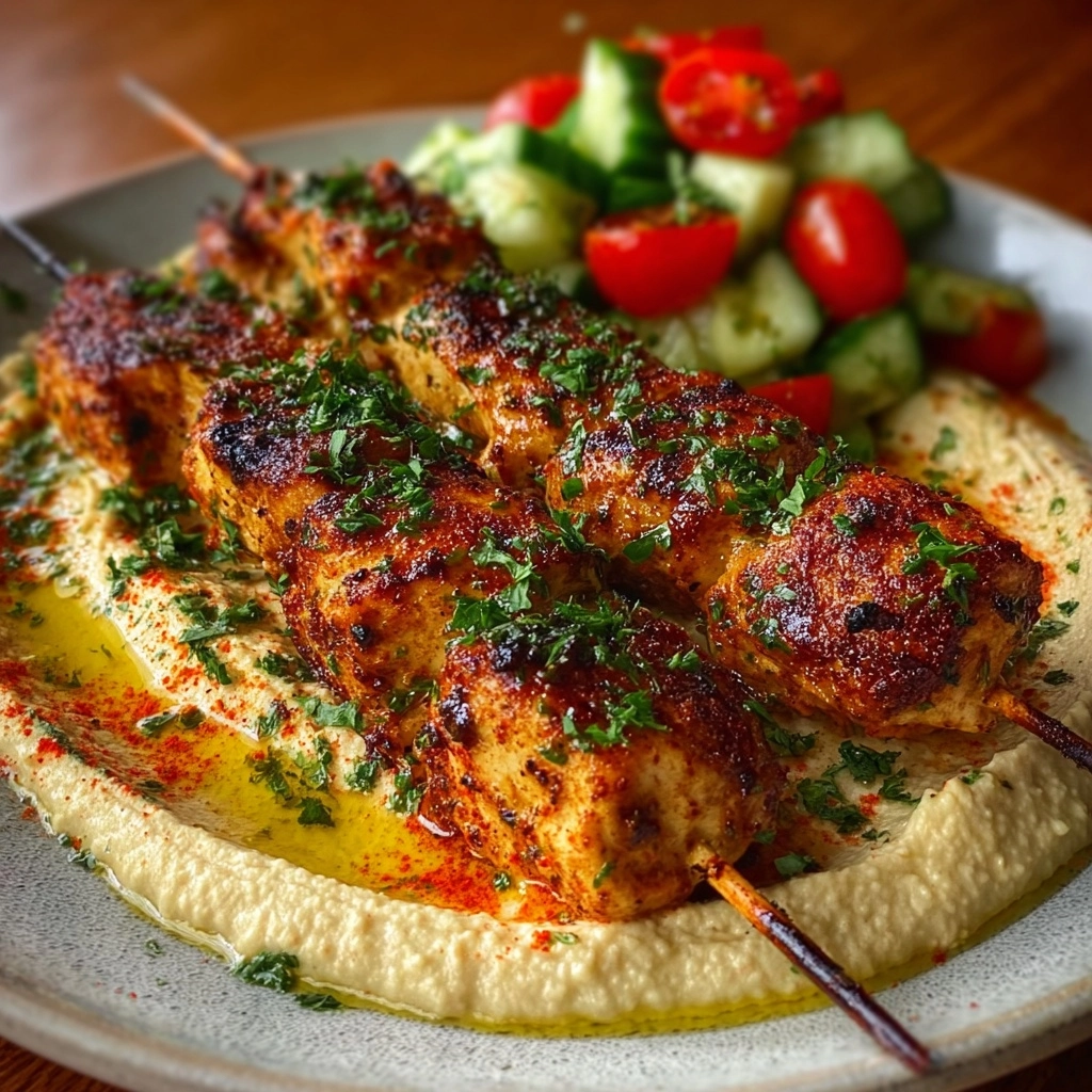 Mediterranean Chicken Skewers with Hummus Spread Recipe - Recipe Image