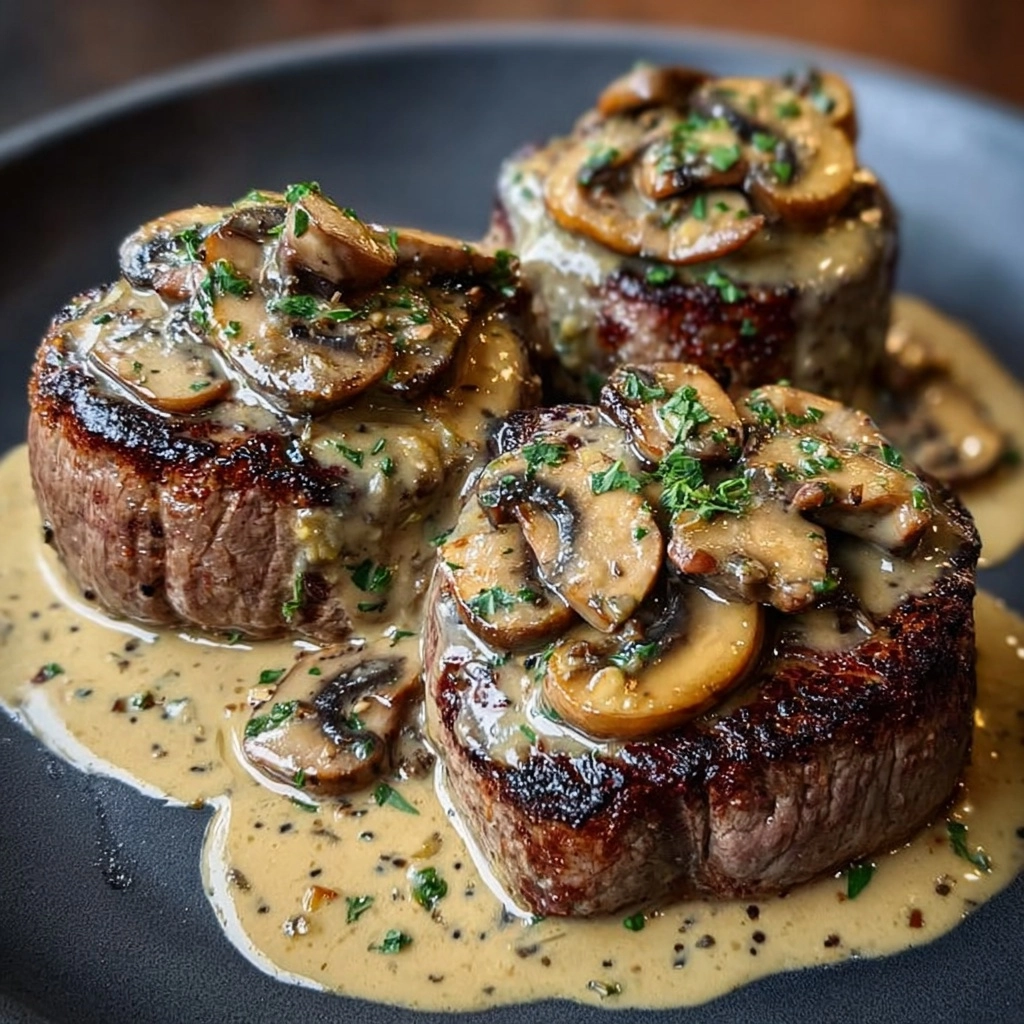 Filet Mignon with Herb-Butter Sauce and Mushrooms Recipe - Recipe Image