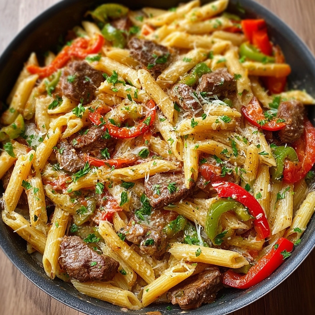 Philly Cheesesteak Pasta Recipe - Recipe Image