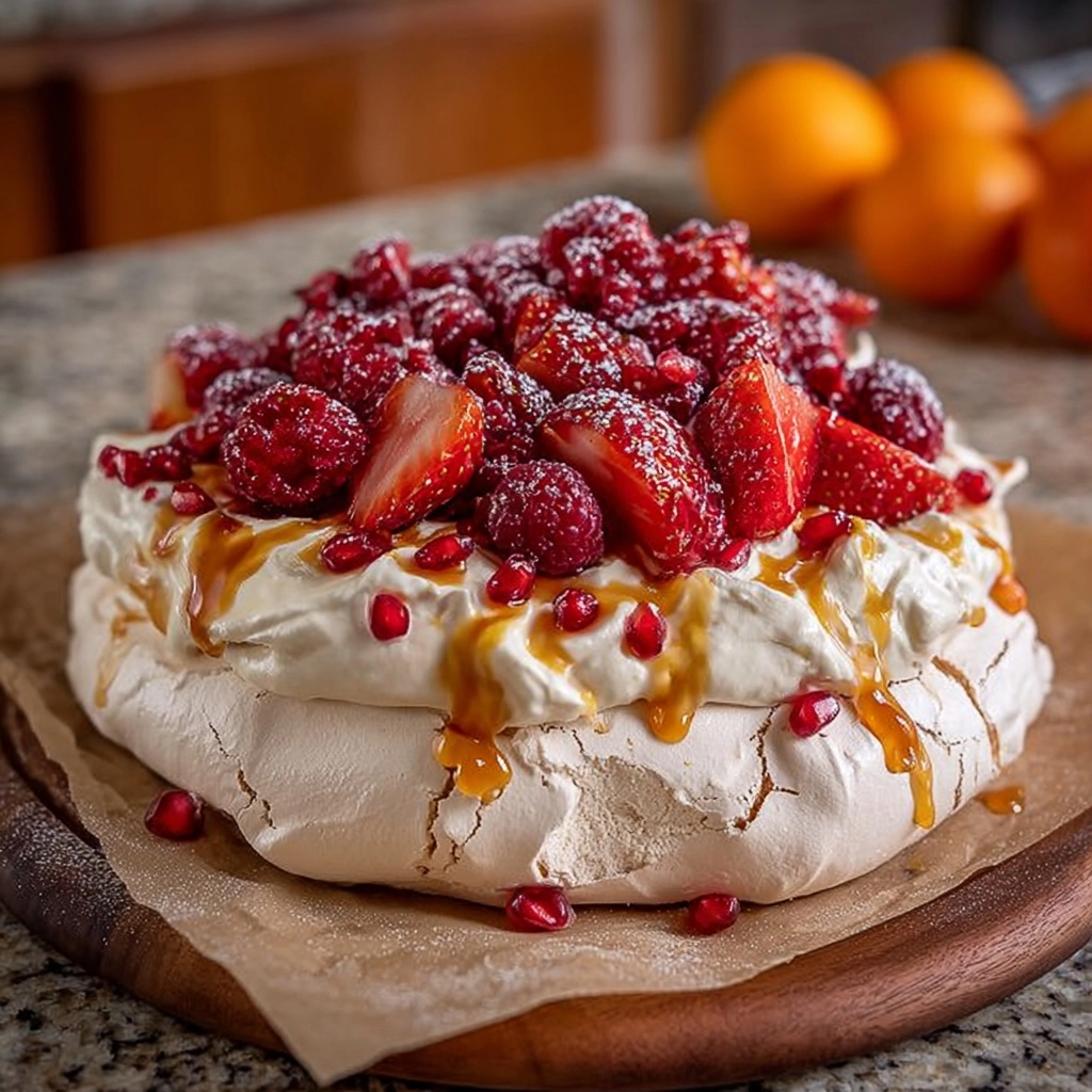 Orange Blossom Pavlova with Mascarpone Cream & Ruby Berries Recipe